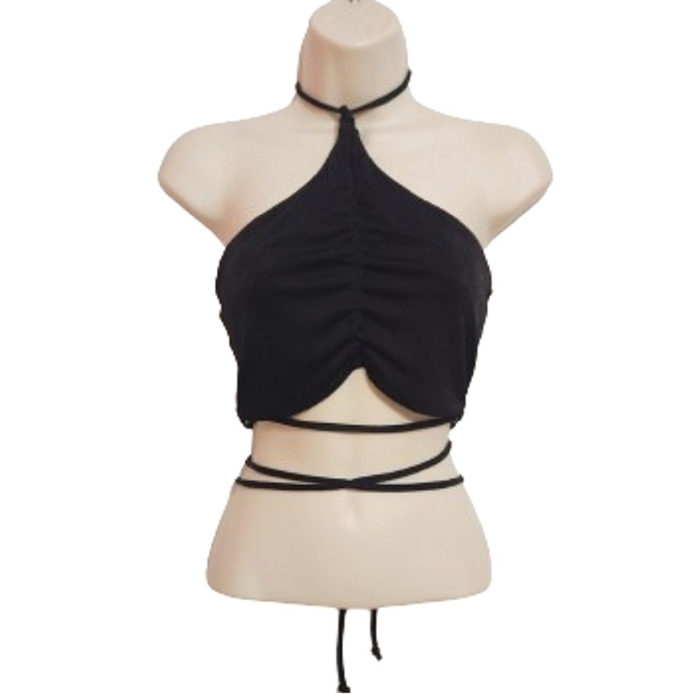 Black Halter Wrap strappy Top